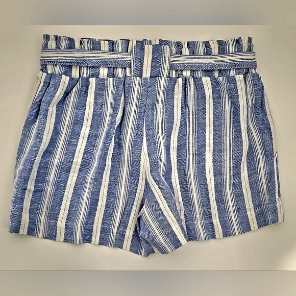 (4/$20) Blue and White High Waist Striped Shorts with Belt - Picture 2 of 4